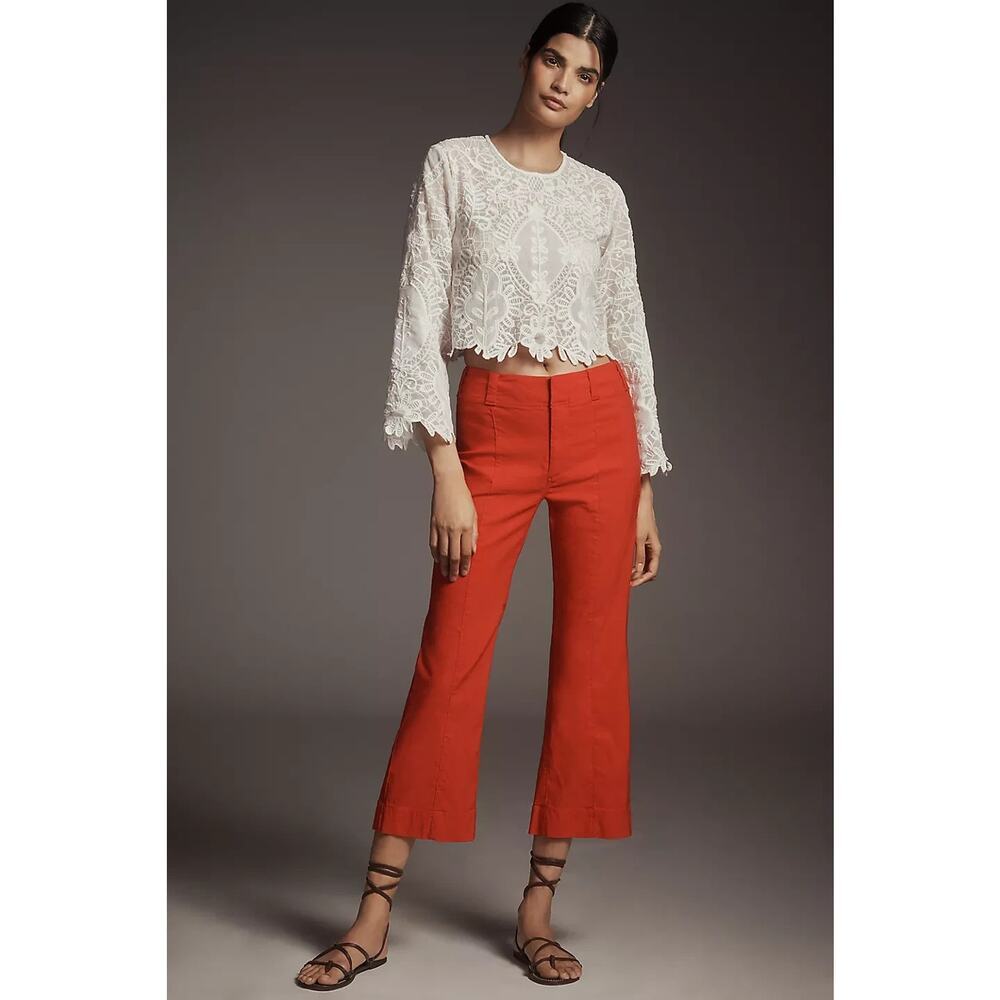 NWT Anthropologie Maeve Linen 70s Slim Crop Pants Size 33 Red Runs Large #8F511